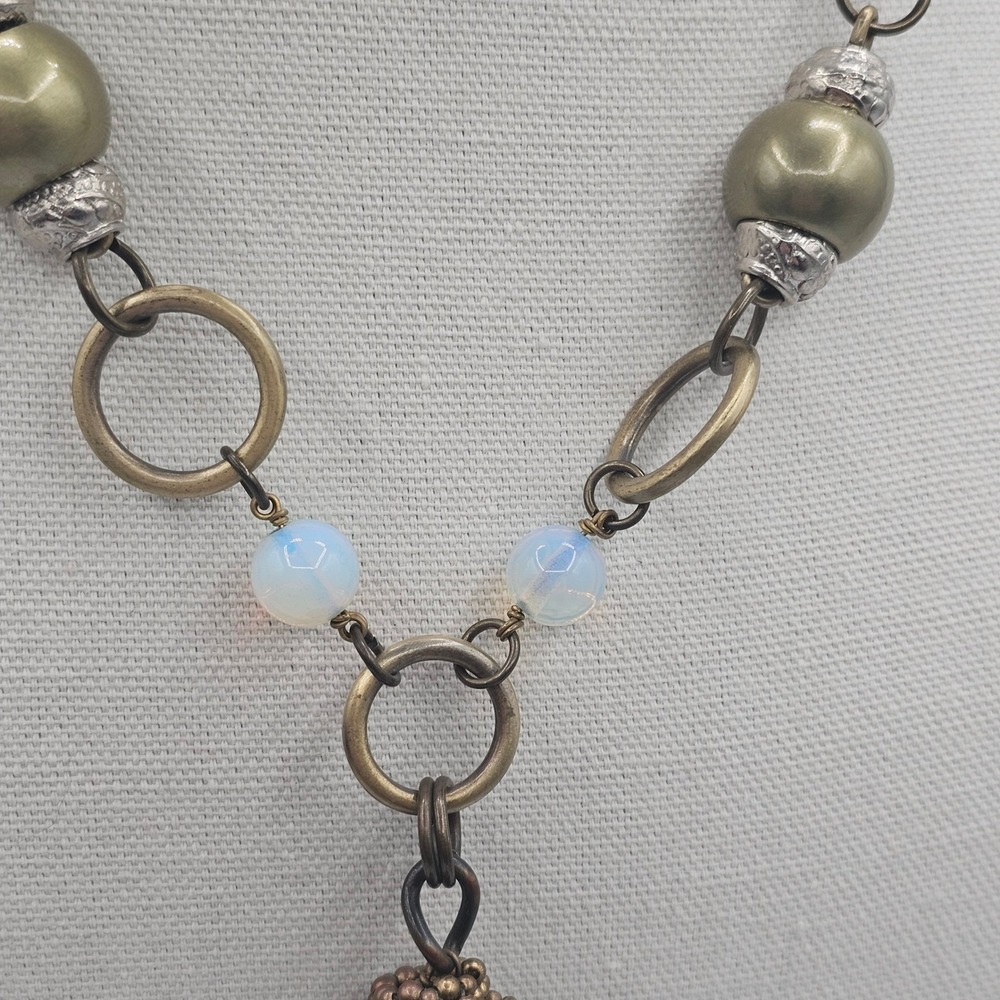 Bronze & Turquoise Tone Beaded Pendant Necklace 22" Boho Chic Earthy Southwest - Picture 10 of 16